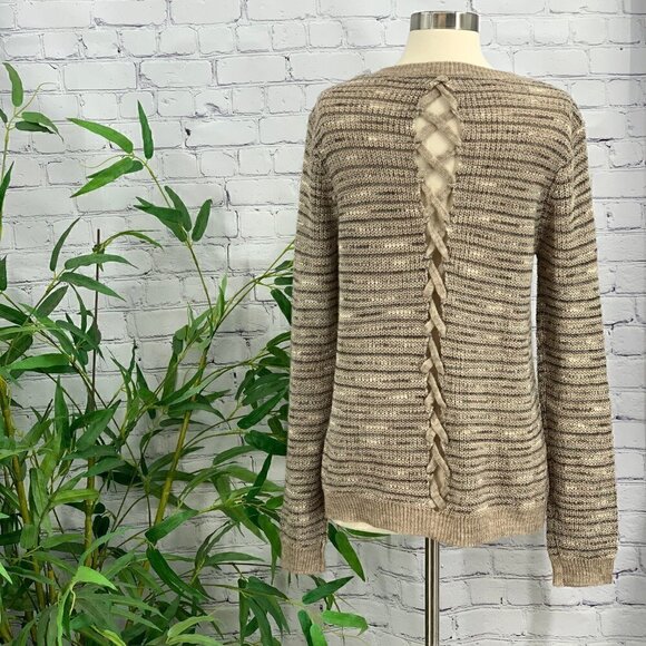 Hem & Thread Tan w/ Black & White Strips Sweater - Picture 3 of 6